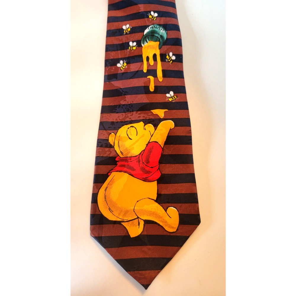 Pooh Disney WINNIE THE POOH & Honey Jar Men's Striped Neck Tie Polyester